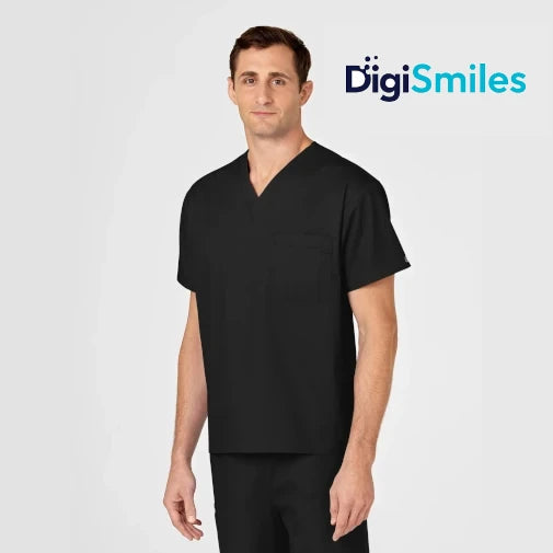 WonderWink Wonderworks (100) Unisex V-Neck Top (DigiSmiles) (Men's Fit)