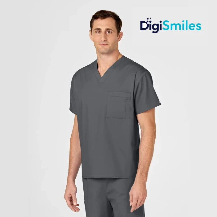 WonderWink Wonderworks (100) Unisex V-Neck Top (DigiSmiles) (Men's Fit)