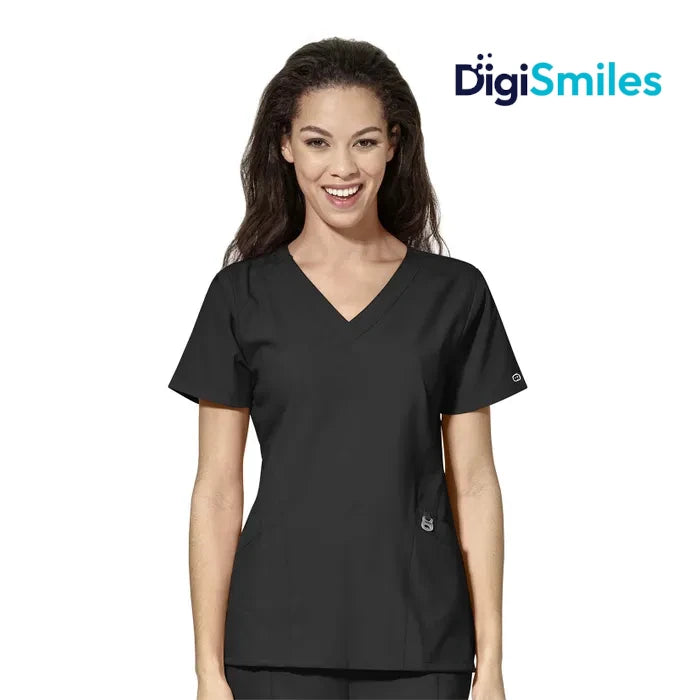 WonderWink W123 (6155) - Women's Stylized V-Neck Top (DigiSmiles)