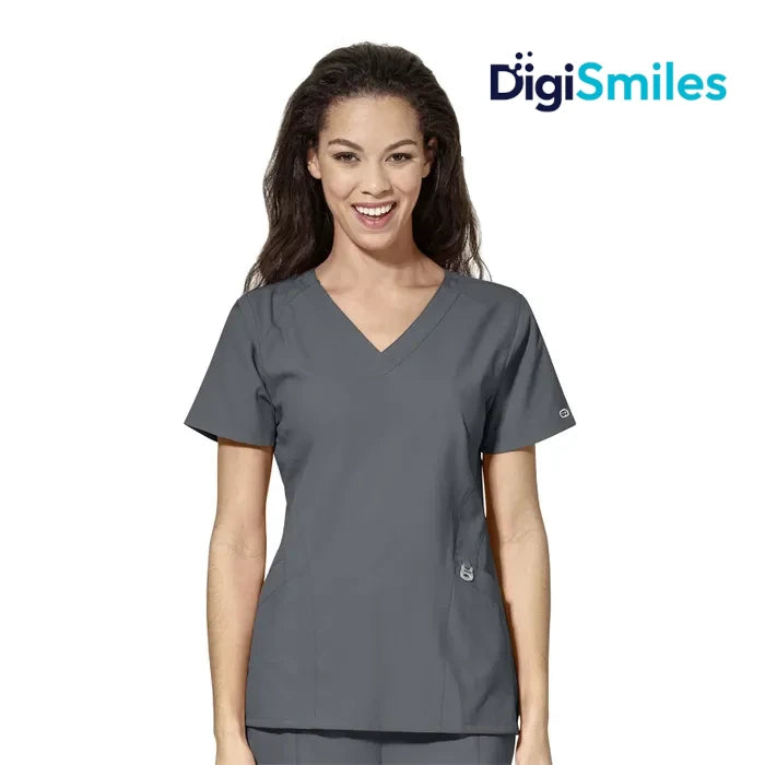 WonderWink W123 (6155) - Women's Stylized V-Neck Top (DigiSmiles)